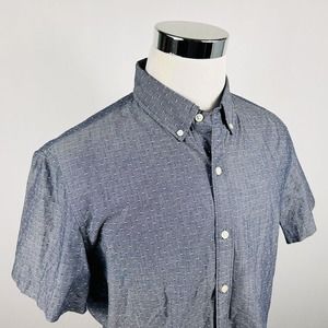 Jomers Large Slim Fit Chambray Shirt Blue Knit Polka Dot Cotton Short Sleeve